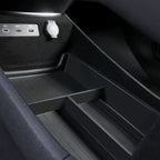 Black heavy-duty TPE car trunk organizer tray with divided compartments for organized storage.