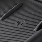 Black textured TPE car floor mat featuring an integrated NFC chip for smart connectivity.