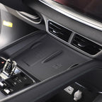 Black textured anti-slip silicone center console mat for BYD vehicle interior protection.