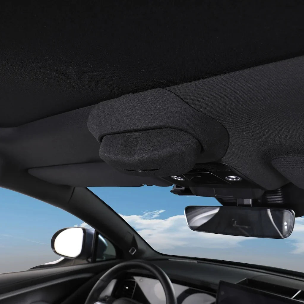 Black fabric-covered interior ceiling console and overhead trim for BYD vehicle protection.