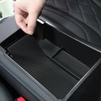 Black silicone center console organizer tray for BYD interior protection.