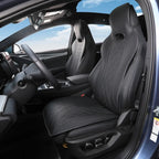 Black quilted faux leather car seat covers with diamond stitching for BYD interiors.