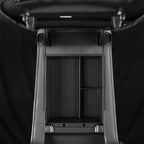 Black durable plastic center console organizer tray with ribbed anti-slip texture.