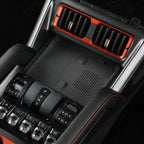 Custom grey textured center console mat with red accents for BYD car interior