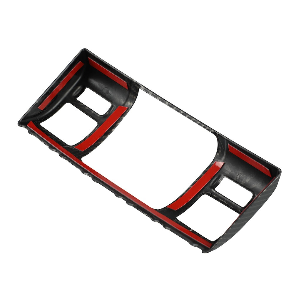 Black carbon fiber texture trim with vibrant red accents for car interior enhancement.