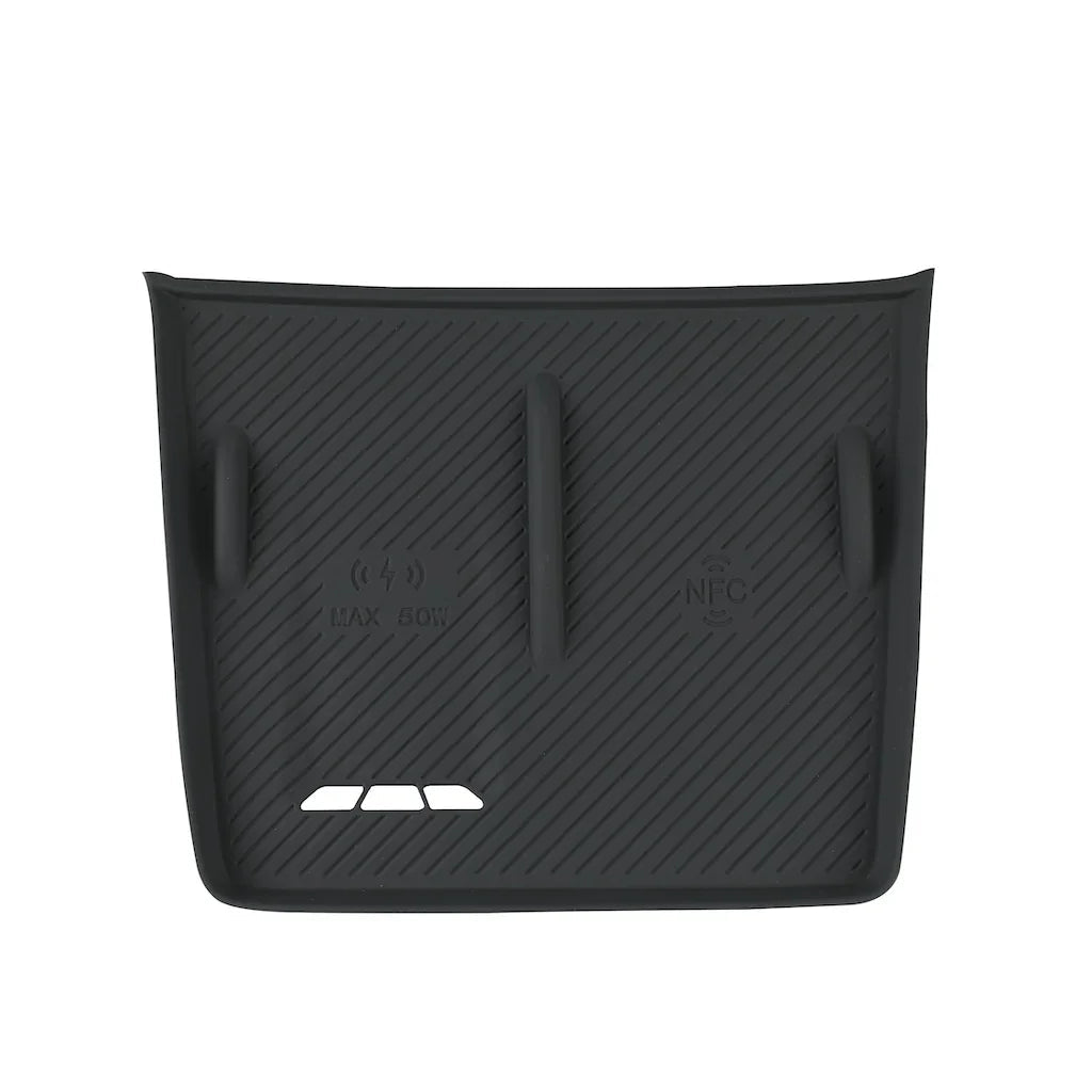 Black textured rubber wireless charging pad with NFC and 60W max power indicators.