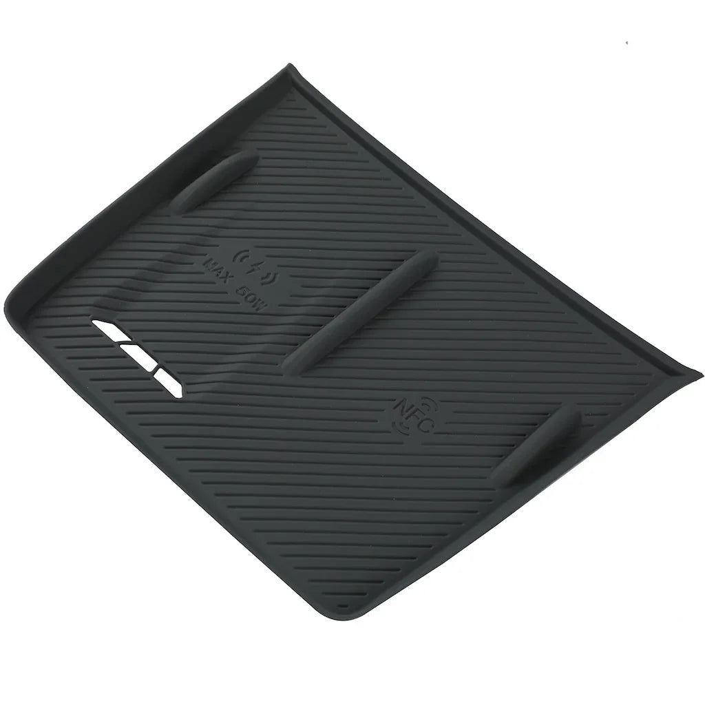 Professional matte black silicone wireless charging pad with NFC and 50W max capacity markings