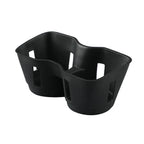 Black matte dual-compartment car cup holder organizer made of durable plastic.