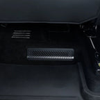 Black custom-fit heavy-duty floor mat featuring a precision-cut ventilation vent cutout.