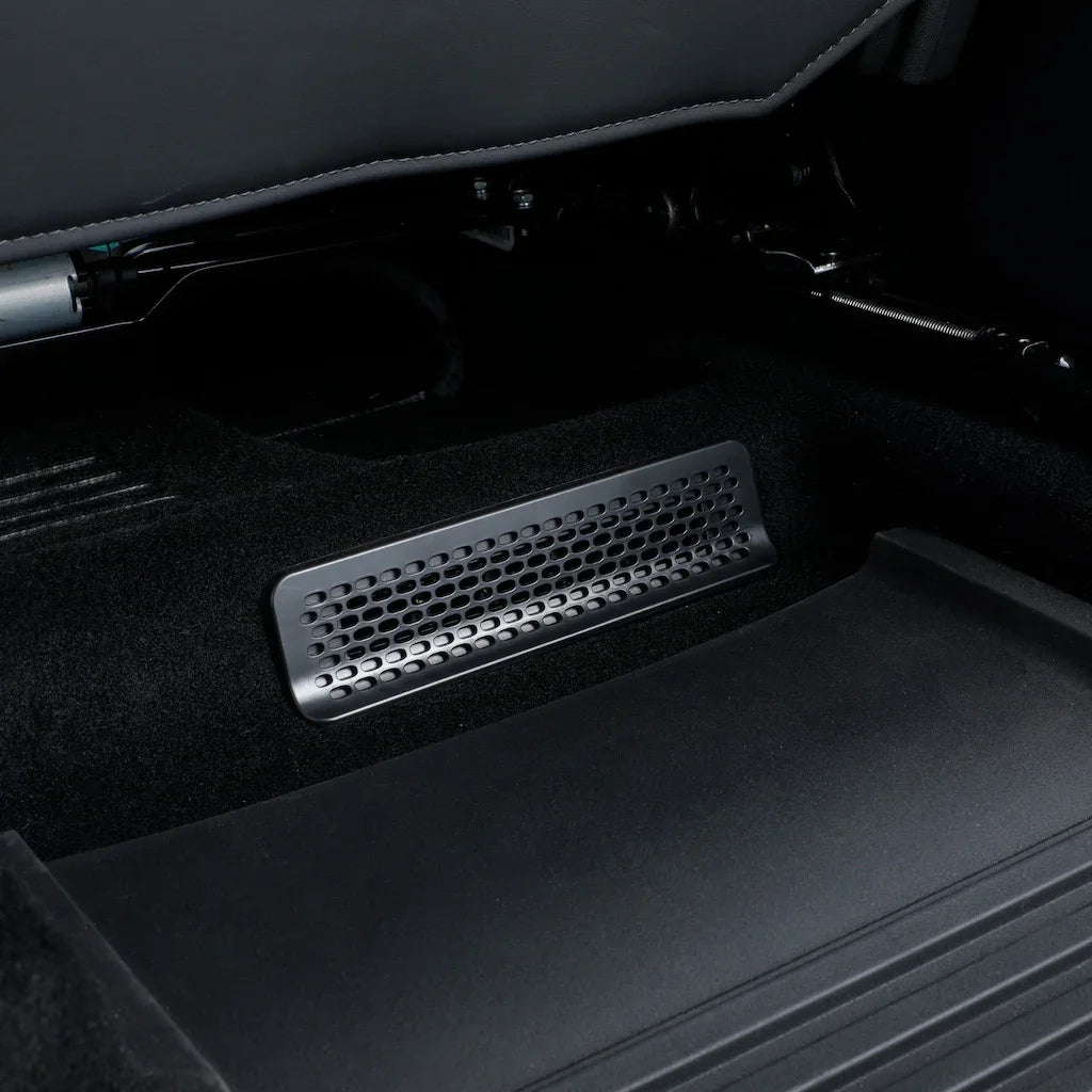 Black perforated metal floor trim plate for BYD vehicle interior protection.