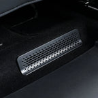 Black perforated matte finish floor vent cover for car interior protection.