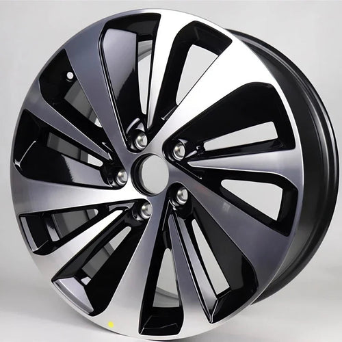 Premium multi-spoke alloy car wheel rim featuring a sleek black and polished silver dual-tone finish.