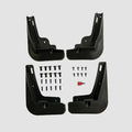 Set of 4 durable black matte mud flaps with installation screw kit for car protection.