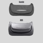 Comparison of premium grey suede and durable black ABS material car armrest covers.