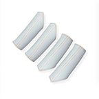 Four white leather car interior accessories with contrasting orange stitching.
