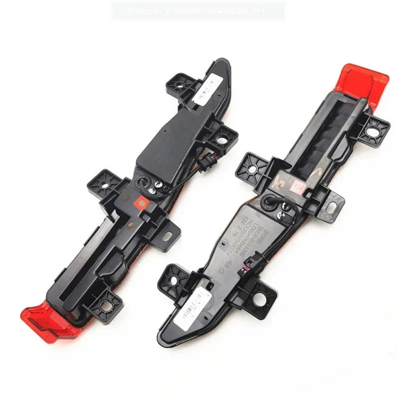 Black and red durable plastic door sill protector plates for vehicle interior protection.