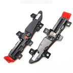 Black and red durable plastic door sill protector plates for vehicle interior protection.
