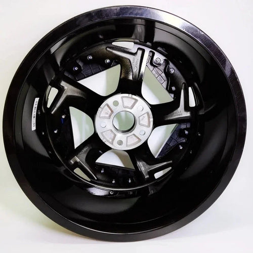 Glossy black five-spoke alloy car wheel rim with a durable metallic finish.