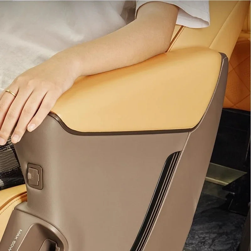 Premium tan and brown leather car seat protector with durable textured material.