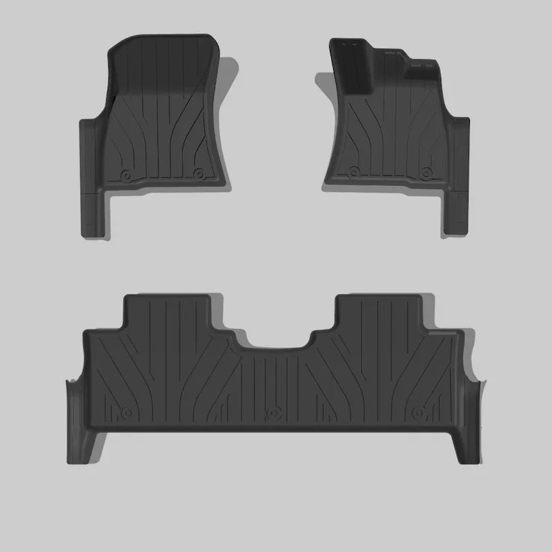 Black heavy-duty TPE custom-fit car floor mats set for BYD vehicle protection.