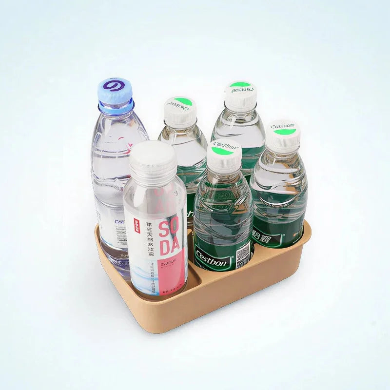 Beige durable plastic car cup holder organizer holding multiple water and soda bottles