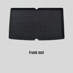 Black heavy-duty rubber frunk mat with a durable textured pattern for car protection.