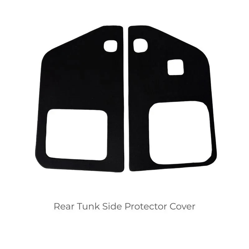 Pair of black durable fabric rear trunk side protector covers for car interior.