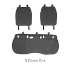 3-piece set of black diamond-stitched leather car seat covers for premium protection.