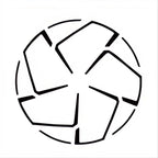 Black and white geometric circular logo with interlocking abstract shapes.