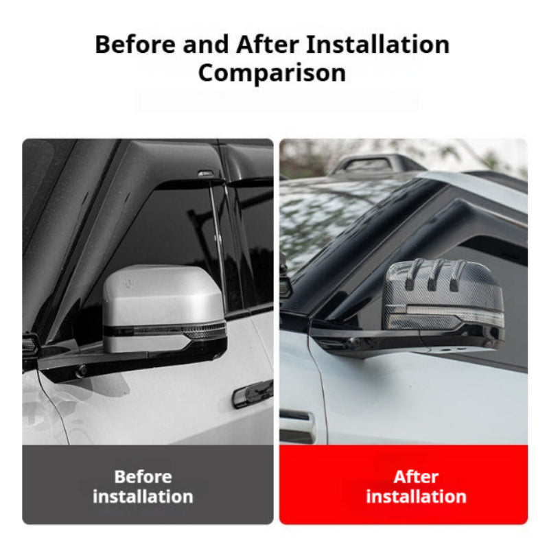Before and After Comparison of Denza B8 Side Mirror Shell Upgrade - Sleek Exterior Styling