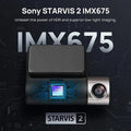 Black Sony STARVIS 2 IMX675 dash cam with a high-performance sensor for low-light imaging.