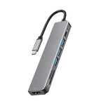 Professional space grey aluminum USB-C hub with multiple USB 3.0 ports and SD card slots