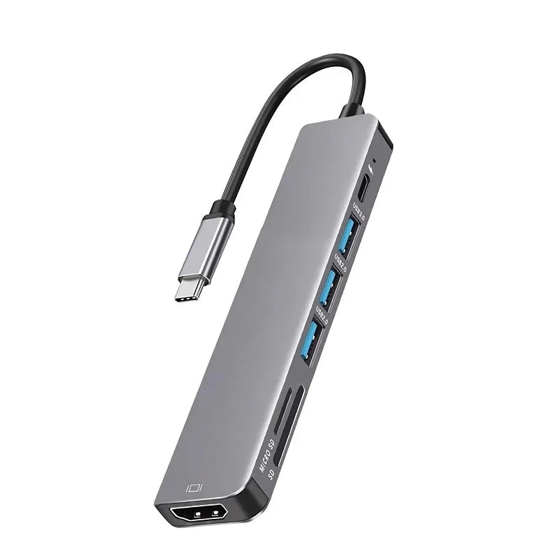 Professional space grey aluminum USB-C hub with multiple USB 3.0 ports and SD card slots