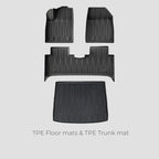 Black TPE waterproof floor mats and trunk mat set for custom car protection.