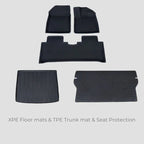 Black XPE floor mats and TPE trunk mat set for durable car interior protection.