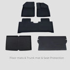 Black heavy-duty car floor mats and waterproof trunk mat set for complete interior protection.