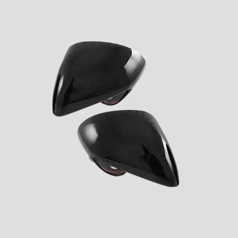 Pair of sleek, high-gloss black aerodynamic side mirror covers for BYD vehicles.