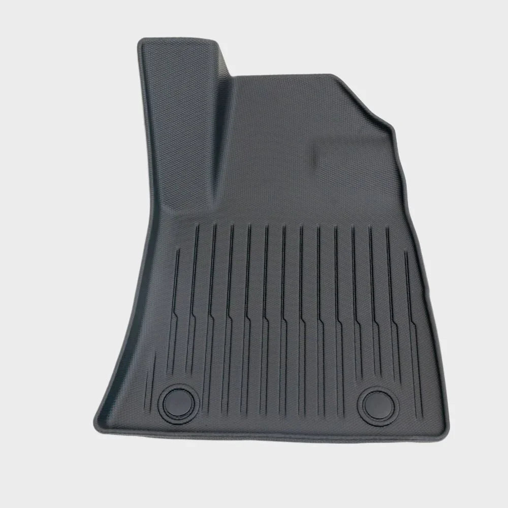 Professional black TPE custom-fit car floor mat with deep grooves for maximum protection.