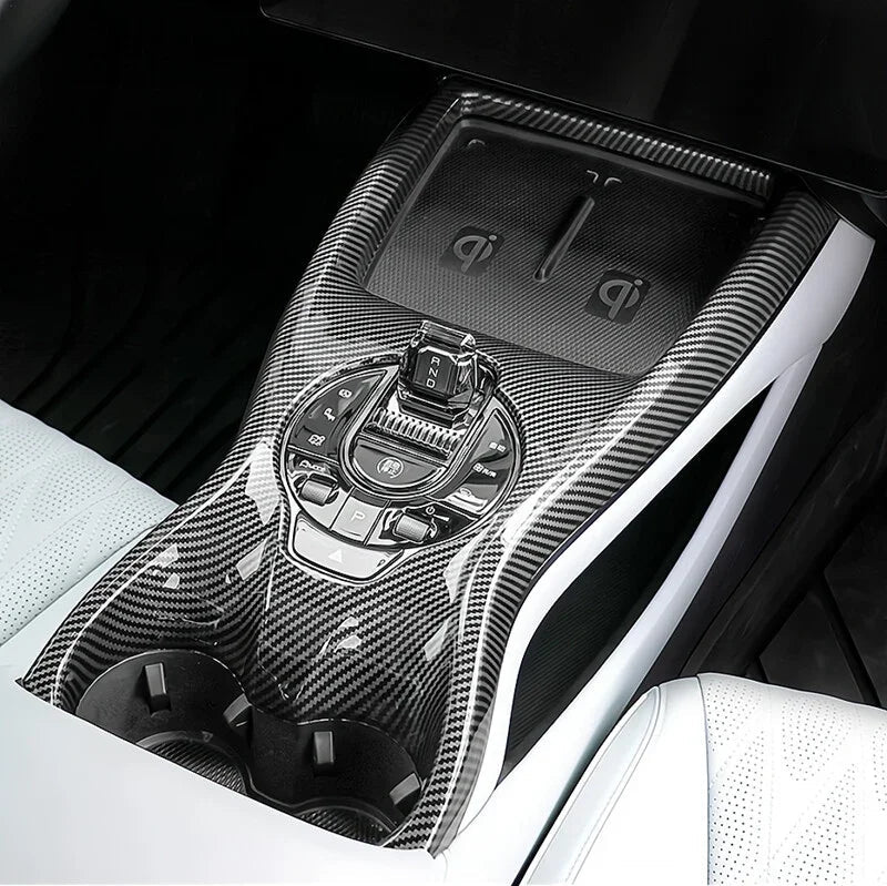 Carbon fiber pattern center console trim for BYD vehicle interior