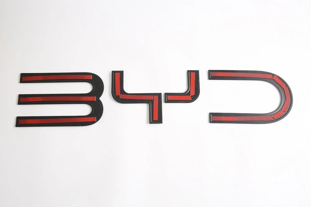 Black and red BYD emblem featuring a sleek, modern geometric design.