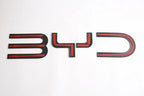 Black and red BYD emblem featuring a sleek, modern geometric design.