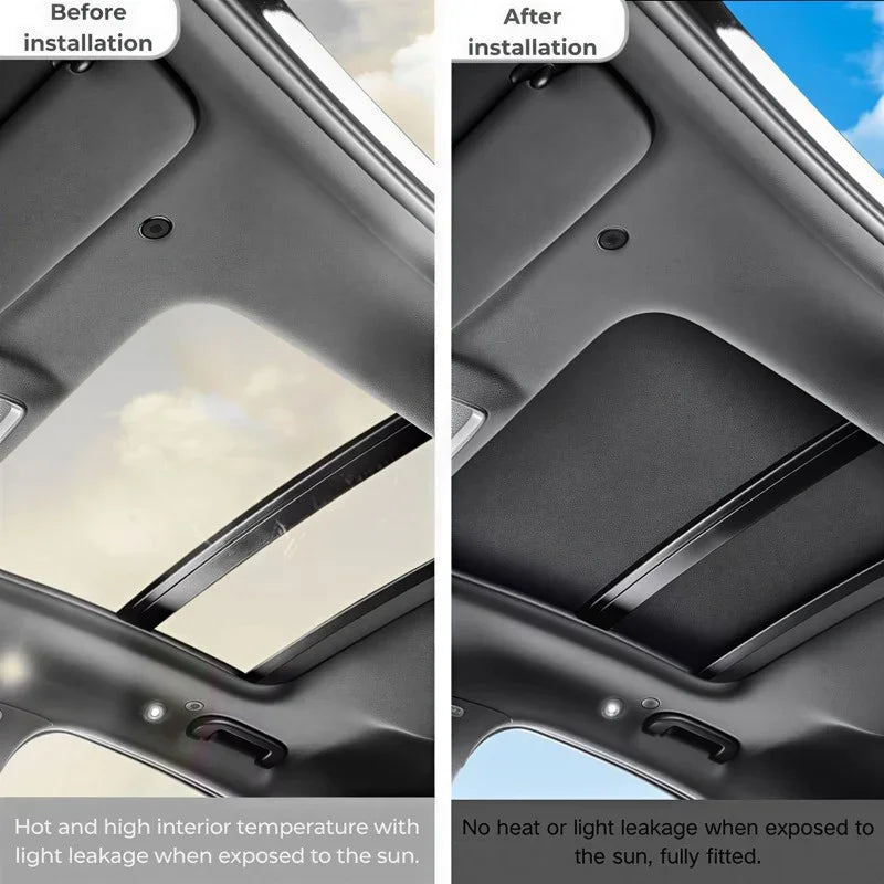 Black fabric sunroof shade installed to block sunlight and heat for a perfect fit.