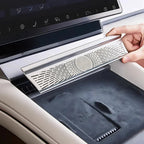 Silver metallic perforated vent cover accessory for BYD interior console.