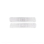 Two silver metallic sunburst pattern door sill protectors for BYD vehicle protection.