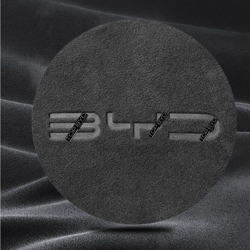 Premium black textured felt material with embossed BYD logo for car interior accessories.