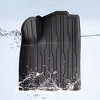 Black waterproof TPE car floor mat with textured anti-slip surface and liquid resistance.