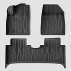 Black heavy-duty TPE car floor mats set with anti-slip ribbed texture for custom fit protection.