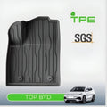 Custom-fit black TPE car floor mat with anti-slip texture and SGS certified durable material.