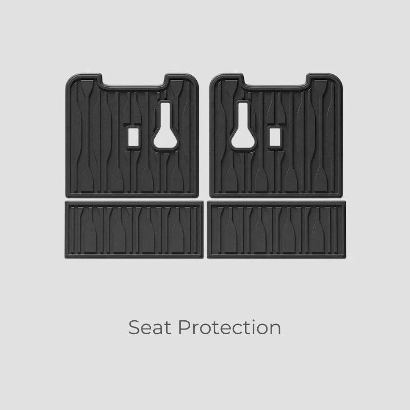 Black heavy-duty rubber seat protection covers with textured anti-slip pattern.