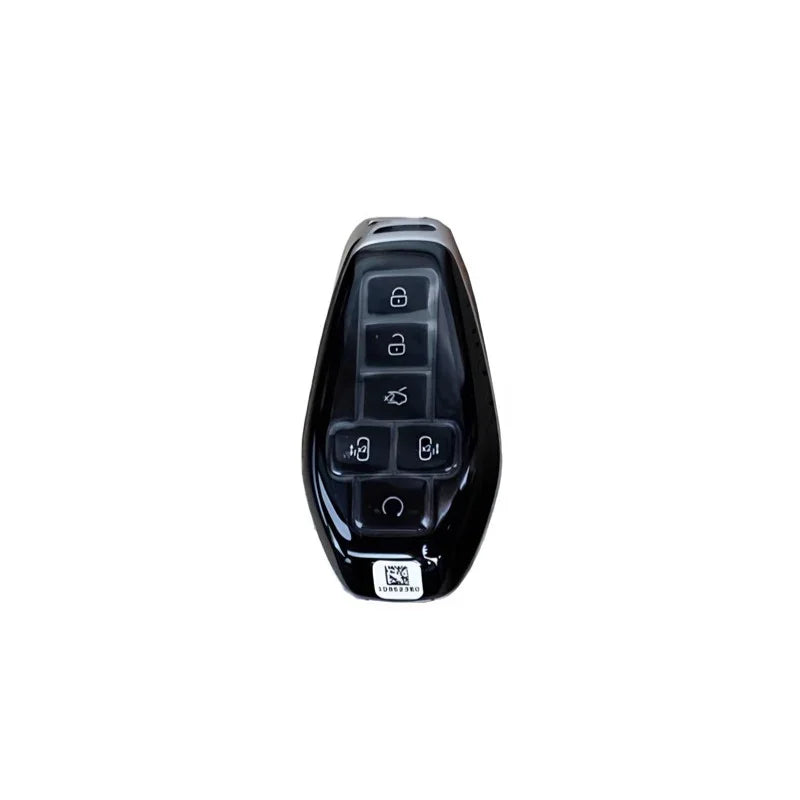 Sleek black smart key fob with integrated buttons for vehicle remote control.